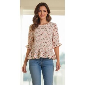 Melloday Poppy Print Peplum Blouse